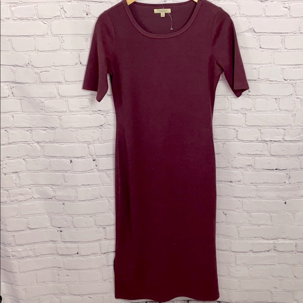Polagram Wine/Merlot Dress with Button Detail